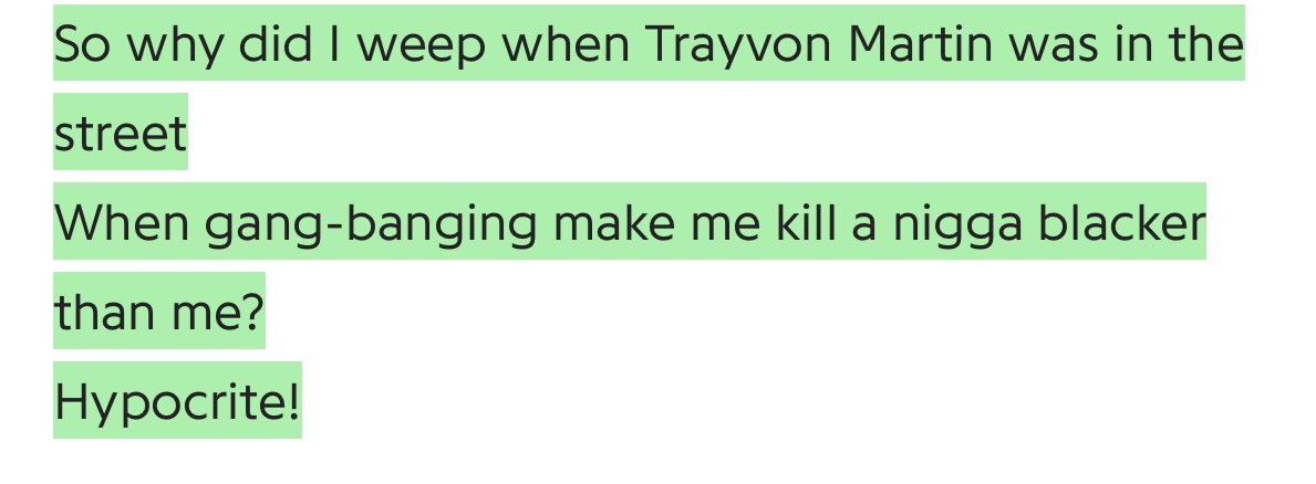 The Blacker The Berry draws similarities with Keep Ya Head Up by Tupac. It’s a song where Kendrick speaks against black on black crime, but calls himself a hypocrite and at the explains that with this line at the end: