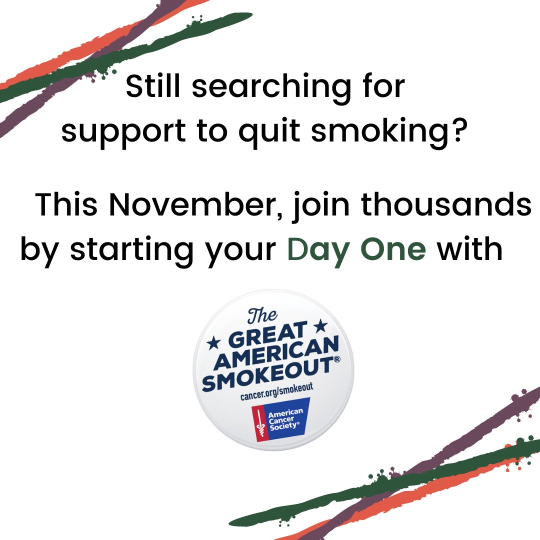 CCHealthEd's tweet photo. Quitting smoking isn’t easy. It takes time. And a plan. You don’t have to stop smoking in one day. Start with day one. Let the #GreatAmericanSmokeout2020 event be your day to start your journey toward a smoke-free life. To find out more, visit : https://t.co/IbBsdIMbNZ https://t.co/Cf89RMW6Qj