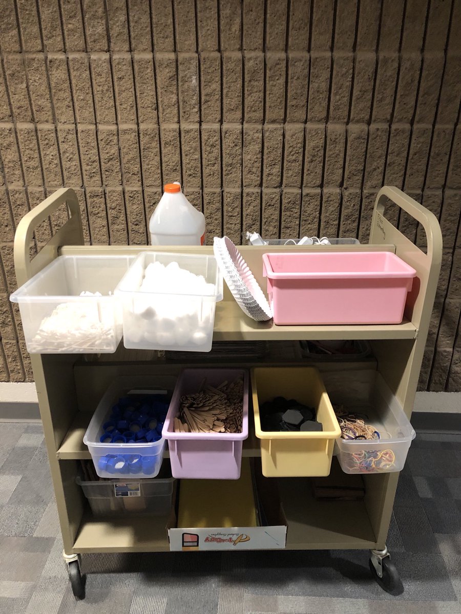 STEMFrisco's tweet photo. While we can’t have classes in the Maker Space right now, this portable Maker Space can come to your classroom anytime! I will be swapping out the STEM challenges monthly. Come and pick it up outside the STEM Lab anytime &amp; enjoy! https://t.co/C4ANYlKSbG