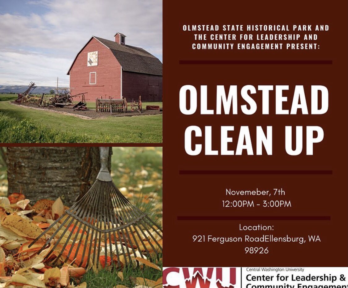 cwuSLICE's tweet photo. Don’t forget! This weekend November 7th is the Olmstead Cleanup. We have spots left - so sign up ASAP!! https://t.co/4M6FJKQIeM