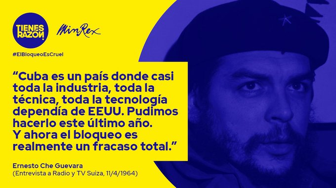 #ElBloqueoEsCruel #ElBloqueoEsReal Es cierto q ha causado multimillonarios daños a la economía y salud cubana, pero si es instrumento q seguirán usando px rendirnos d hambre, se equivoca quien piensa así y apoya dicha política unilateral y rechazada a escala global. #SomosCuba