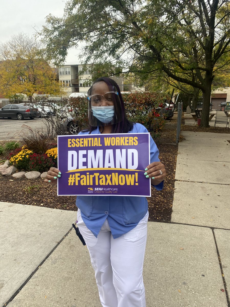 Nursing home workers know the stakes of this election! That's why essential workers are getting out the #Vote for the #FairTaxNow so we have all the resources to respond to the #COVID19 pandemic, like PPE, rapid testing &amp; hazard pay. #MyVoteIsEssential