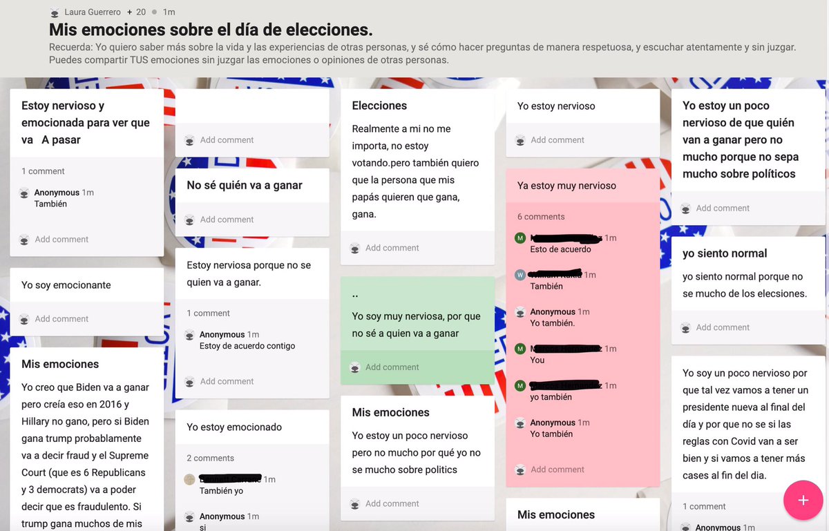 Checking in this morning about our election-day emotions. A lot of nerves in the room! I’m always impressed how these students can respectfully process their feelings with each other. #DiadeElecciones