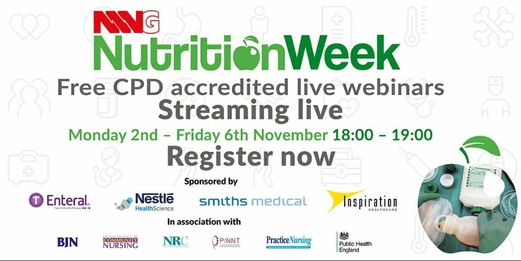 NNNGUK's tweet photo. Still so much more to come in the Nutrition Week Webinar series including,
โ #NGtubes and #AGP
โ Patient on long term #nutritionsupport
โ COVID-19 and nutritional cate in the critically ill
Its not too late to sign up
https://t.co/p8vQUvgJPI https://t.co/bMMdgI1cD0