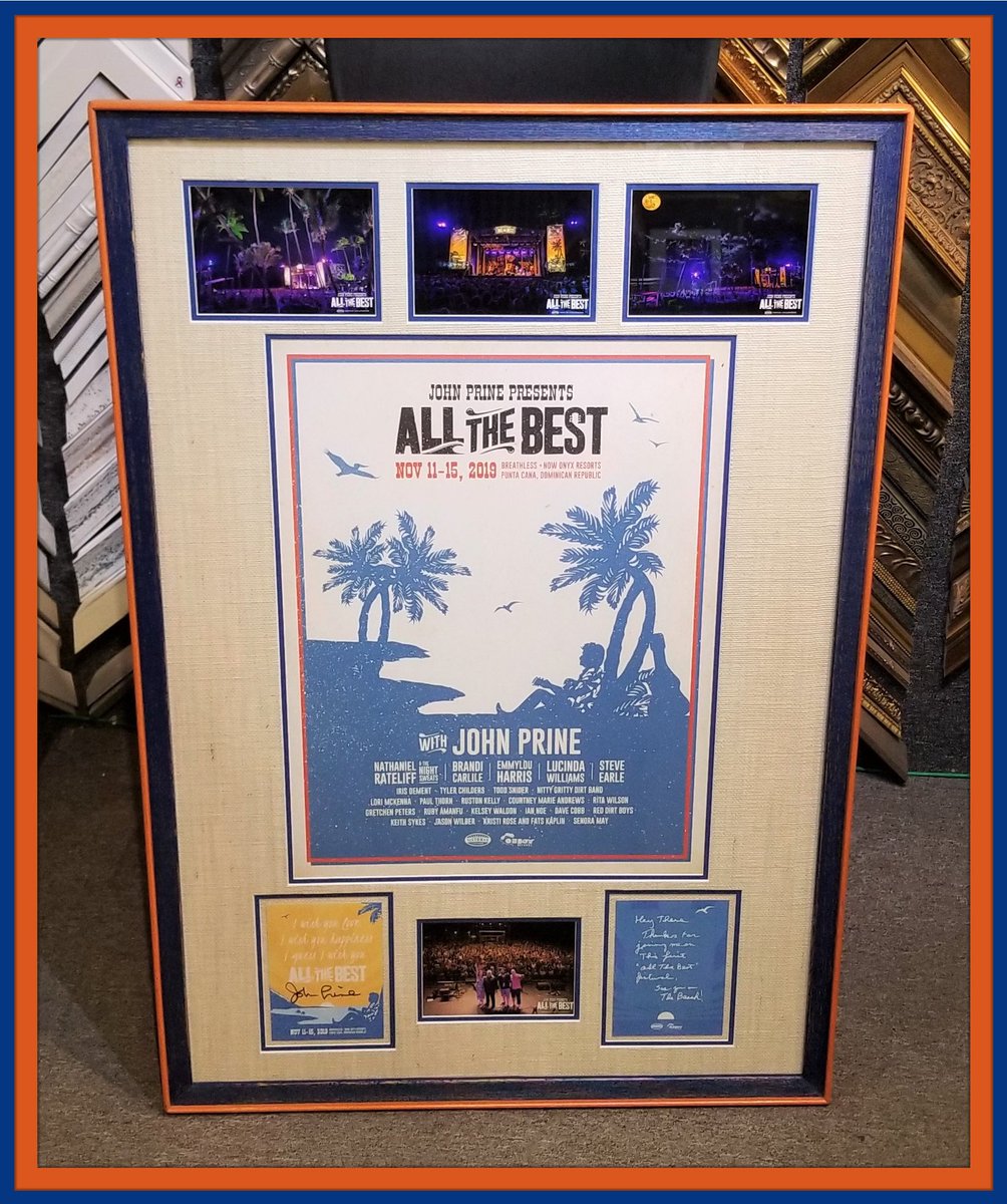 FrameDeArt's tweet photo. John Prine Presents All The Best concert poster, signed cards and photos!  Let us preserve your best memories to last a lifetime with Museum glass and all acid free materials.  Don't forget to vote!

#Concert #JohnPrine #NathanielRateliff #EmmyLouHarris 
@TruVueGlazing https://t.co/Qm3FJLpjJT