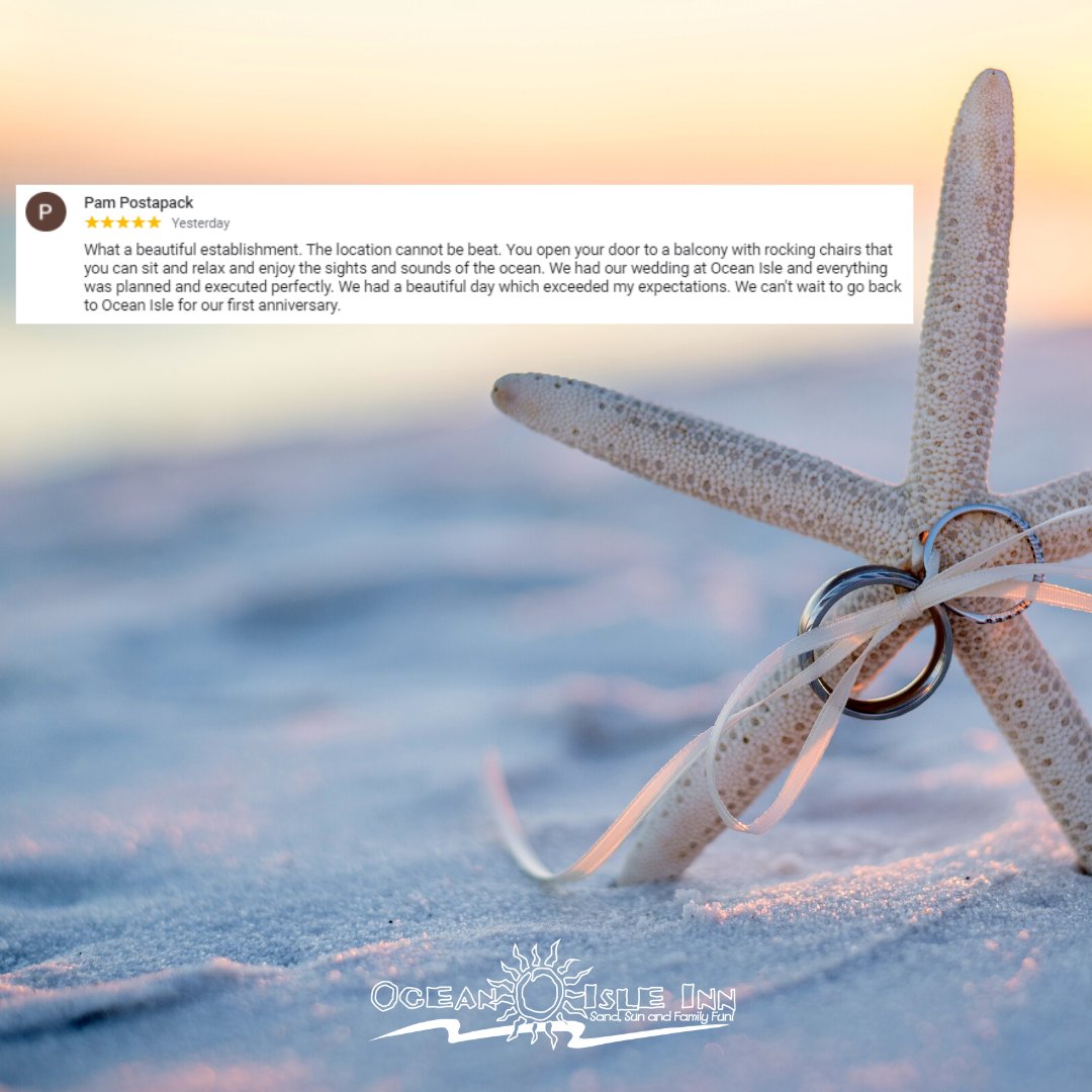 Oceanisleinn's tweet photo. We couldn't be more excited to read reviews like this! Thank you, Pam - for sharing your day with us. Let us know if we can help with your #BeachWedding #OIB https://t.co/vwueMxeSwV https://t.co/V82P1qssnp