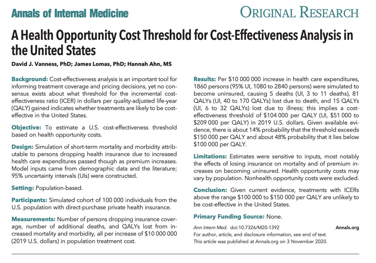 The intuition in the current paper is elegant: when insurance premiums , some individuals forego insurance & accept the resulting health consequences.  @djvanness uses this relationship to approximate how much individuals value health insurance, and, by extension, health. 8/