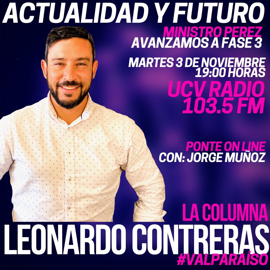 Hoy a las 19:00 horas

Te invito a escuchar nuestra Columna por <a href="/ucvradio/">UCV Radio 103.5 FM</a> UCV 103.5 FM📻

Sigue la transmisión de <a href="/ponteonline/">PonteOnline</a> en: emisora.cl/ucv/