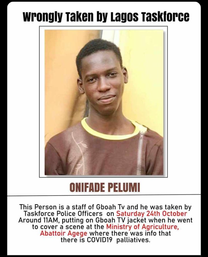 DGreenplug's tweet photo. 20 Year-Old Journalist of Gboah TV, Pelumi Onifade Reportedly Killed By task force and they withheld the news of his demise from his Family Members until his dead body was found at ikorodu mortuary.
RIP Pelumi 💔
#JusticeforPelumi https://t.co/w10BRSuHeD