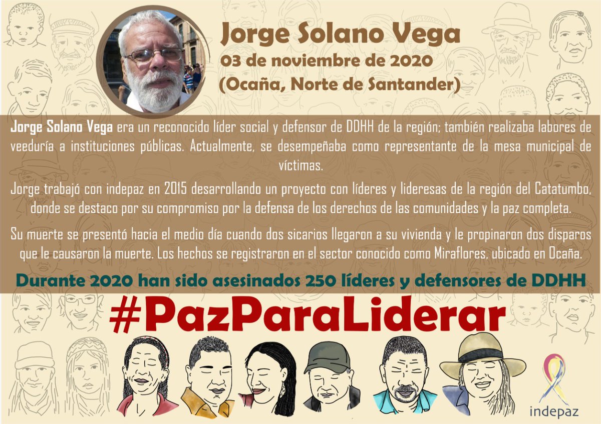 Jorge Solano Vega 03 de noviembre de 2020 Ocaña, Norte de Santander. Toda  nuestra solidaridad con los allegados a Jorge y compañeros de luchas  incansables por la paz completa, la democracia, la