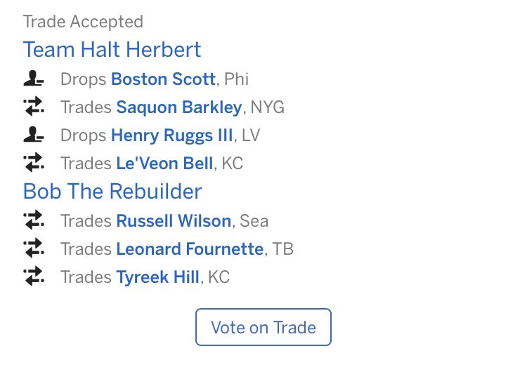 Fauty_fan's tweet photo. BLOCKBUSTER. Saquon Barkley on the move to Bob The Rebuilder for Russell Wilson and Tyreek Hill. #fantasy #tradealert https://t.co/TgaoG4xH9d