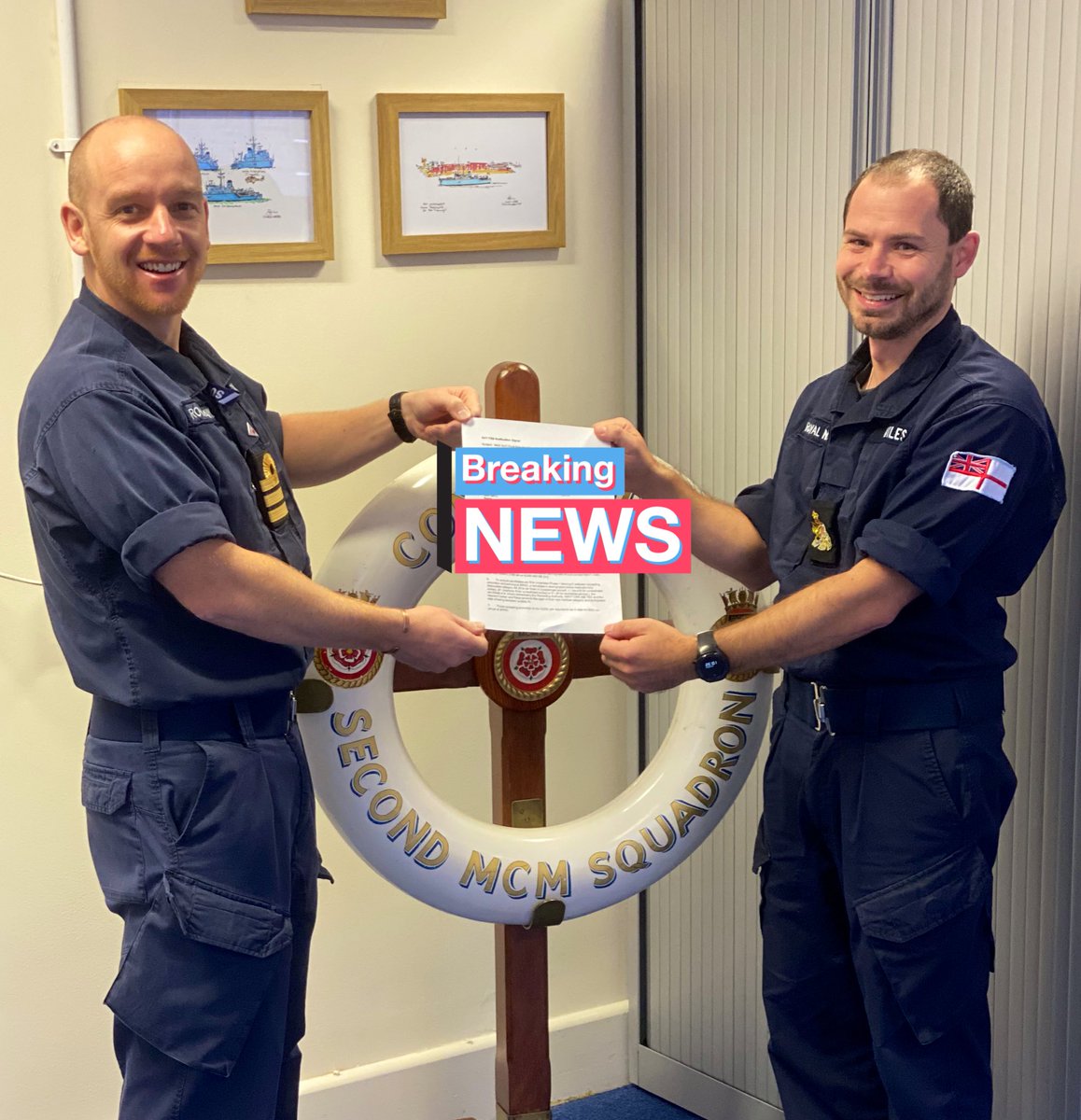 A genuine privilege to give Warrant Officer Chris (Chip) Miles the brilliant news of his selection for Commission to Officer, via the Senior Upper Yardsman scheme today. On behalf of the entire MCM community, congratulations. 
@CdrMCM @CaptainRReadwin @CaptAidyFryer @COMUKMCMFOR