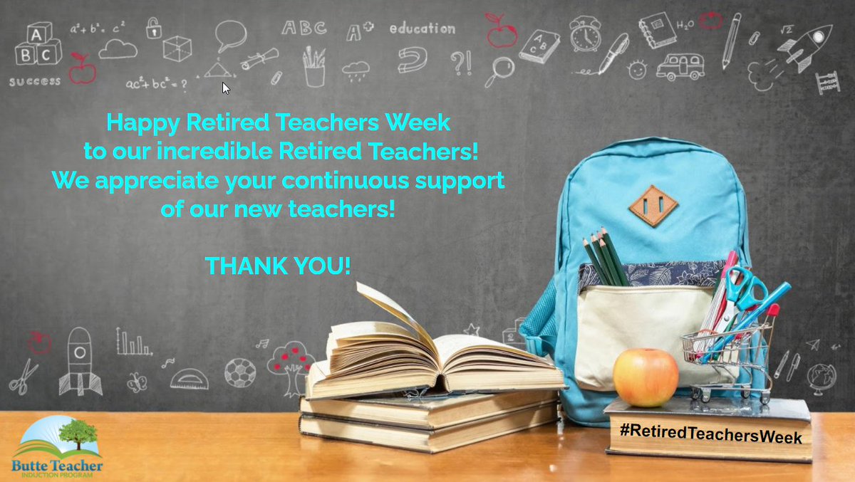 Happy #RetiredTeachersWeek to all of our #ButteCounty Retired Teachers! We appreciate everything you do for our schools, community and our @ButteInduction Team! @BCOESUPT @calrta4teachers @CADeptEd @CalCTC @WeAreCTA #ButteCOE #TeacherInduction