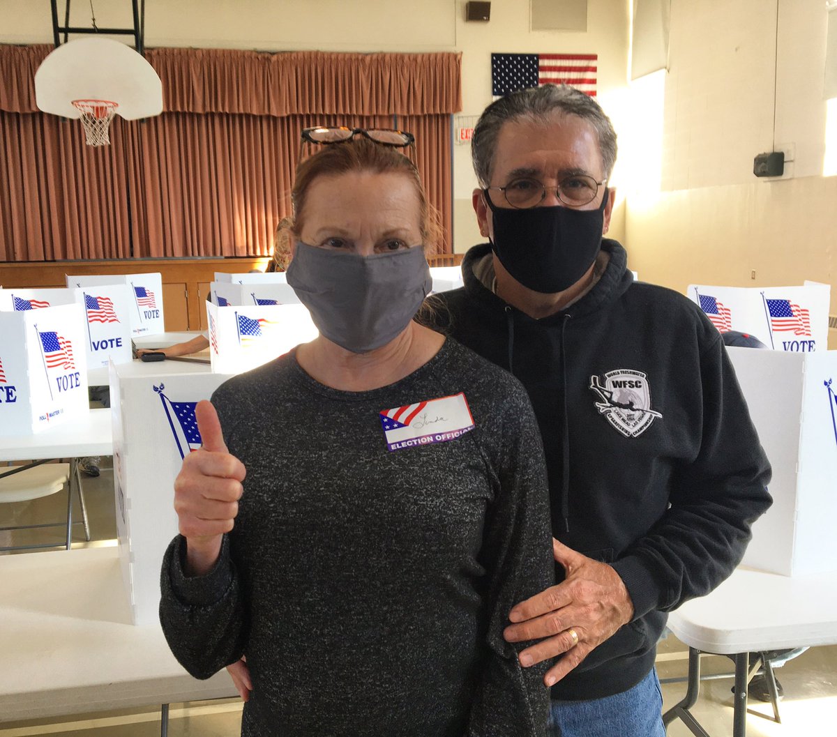 ArlingtonBugler's tweet photo. My parents 66 and 65 out here working the polls in Missouri! Proud of them https://t.co/uVGzBMndD9
