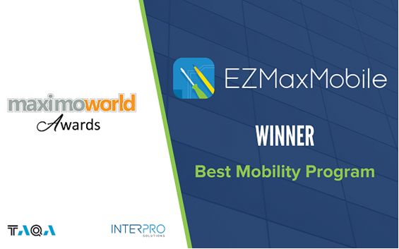 InterProSolns's tweet photo. InterPro Solutions has been selected for the 2020 Best Mobility Program award by @MaximoWorld with TAQA North, who uses InterPro’s EZMaxMobile mobile solution for Maximo® to manage its HSSE program. https://t.co/5c6Q6glpGB #maximo #mobileformaximo #maximomobile #ezmaxmobile #hsse https://t.co/QDyaKbfVka