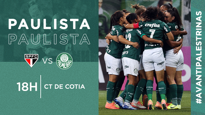 Palmeiras's tweet photo. Semana com clássicos para as nossas palestrinas. HOJE TEM CHOQUE-REI! 💪👩

⚽ São Paulo x Palmeiras 
🏆 Paulista Feminino
🏟 CT de Cotia 
⏰ 18h
📺 https://t.co/BonEwcygxt
📰 https://t.co/OIn4mbctjI

#AvantiPalestrinas https://t.co/u3IeVKyMJg
