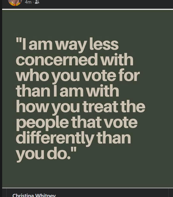 TheSpaceGal's tweet photo. I keep seeing stuff like this &amp; I'm like - ya, it's nice to promote kindness.

But sometimes the people who think differently than you believe your rights shouldn't be protected. 

So ya, actually, I care who you vote for, bc that's how you're deciding people should be treated. https://t.co/0Xzsx2C83J
