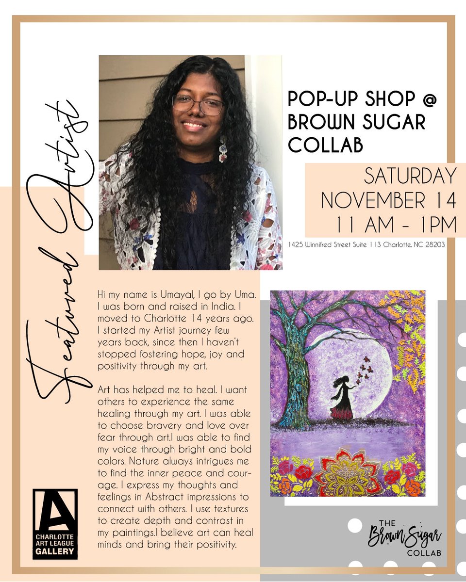 Our second featured artist @ Brown Sugar Collab is @umayalart and she will hosting a pop-up shop Next Saturday 11.14,  from 4-6PM at BSC. Come out to meet the artist and check up her other pieces!