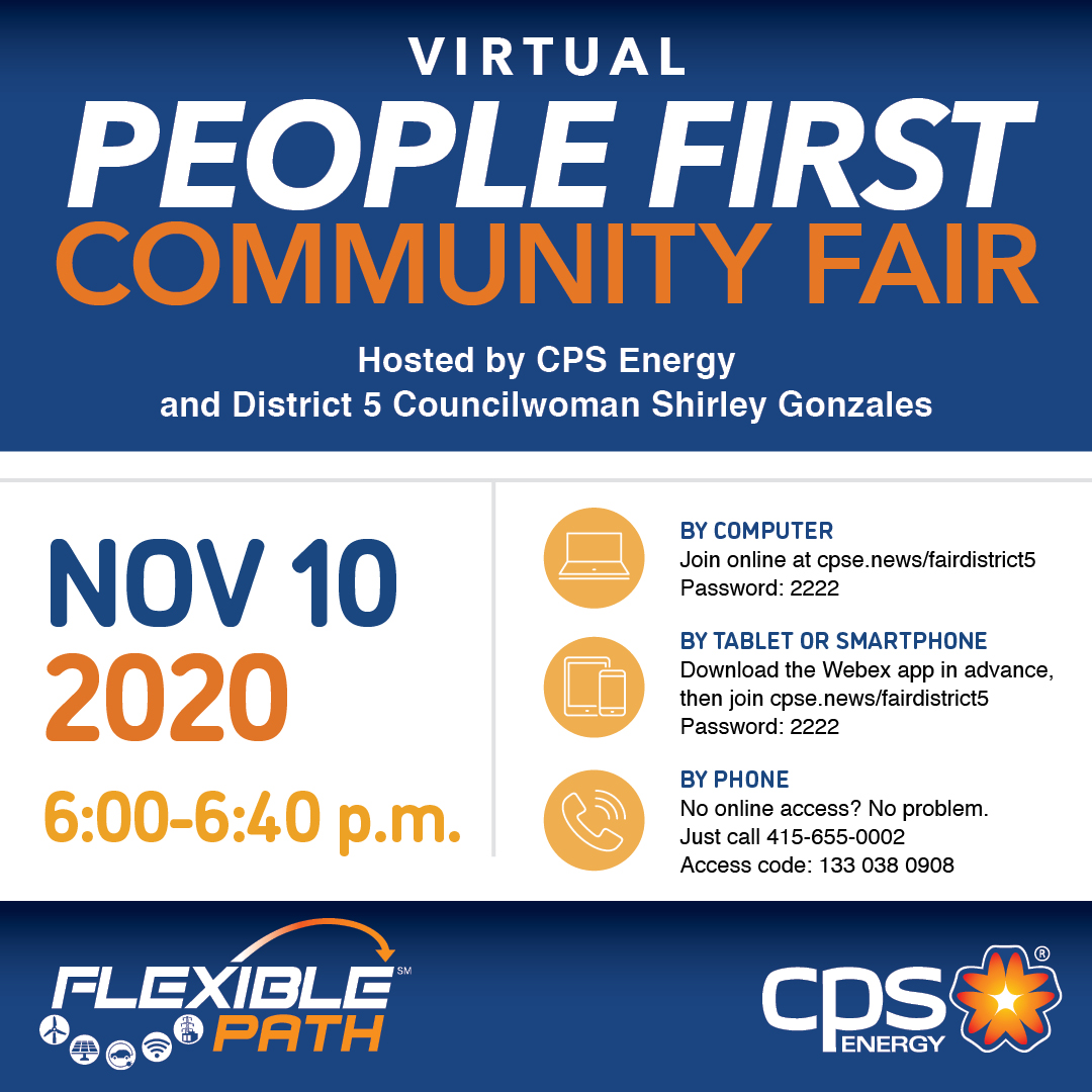cpsenergy's tweet photo. All month long, we’re providing opportunities to learn about valuable energy efficiency tips and programs with our Virtual People First Community Fairs. Mark your calendars for the next one on Tuesday 11/10 with @CWShirleyG. https://t.co/7rUD8ONr5C
