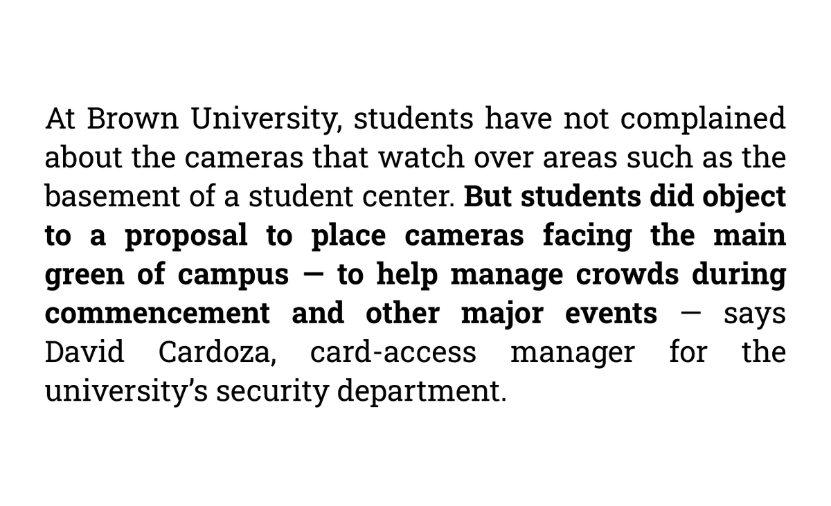 By 2003, the total had increased to 105 cameras. The locations surveilled by these new cameras included Faunce's game room and the Main Green.This was a big increase, and some students complained.