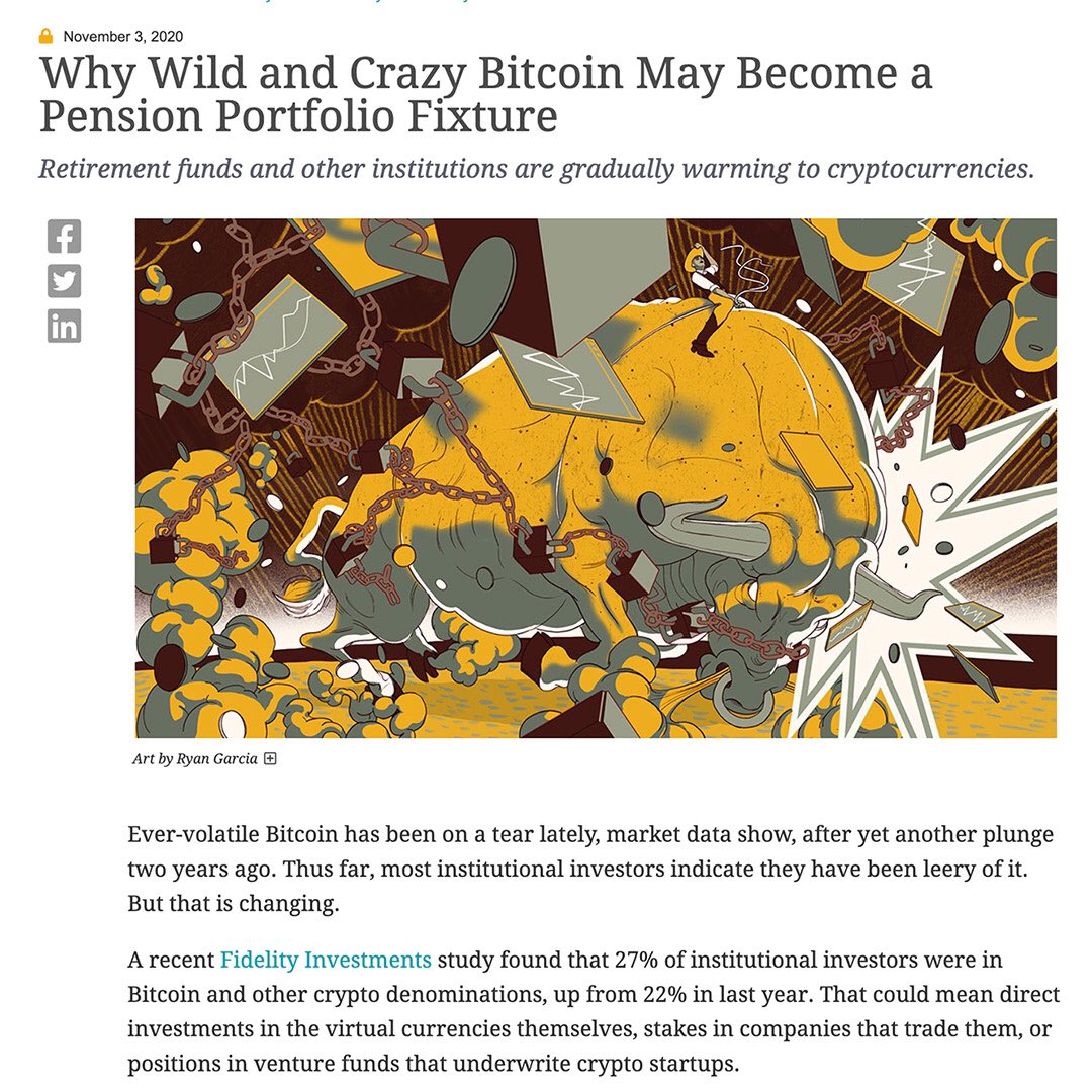 sbuzelli's tweet photo. Art by Ryan Garcia ( https://t.co/NbTHVAqYf7 ) for #chiefinvofficer "Why Wild and Crazy Bitcoin May Become a Pension Portfolio Fixture” #editorialillustration #artdirection #
***
IMAGE: Totally wild and unpredictable.
*** https://t.co/RzcxGiM4Qj