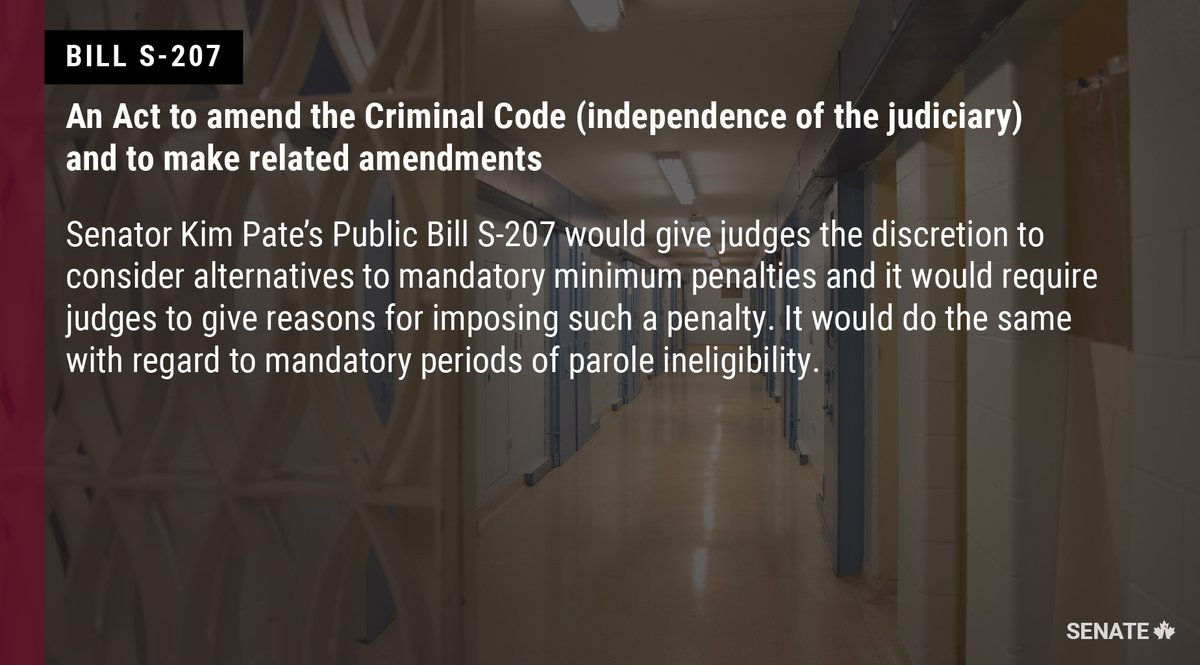 Senators are now discussing Senator <a href="/KPateontheHill/">Kim Pate</a>'s Bill #S207 at second reading in the Senate: ow.ly/mMpt50BFZBN #SenCA #cdnpoli