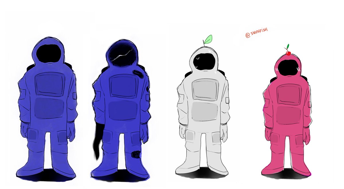 snifffish's tweet photo. my oc crew so far; white is kind of a wuss, is also the one who gets into trouble a lot or has troubles with tasks. 
Pink is suuuuper good at tasks, gets her tasks done as first and helps others out (like white) #amongusfanart #amongussona https://t.co/7Mj2HIpmwx