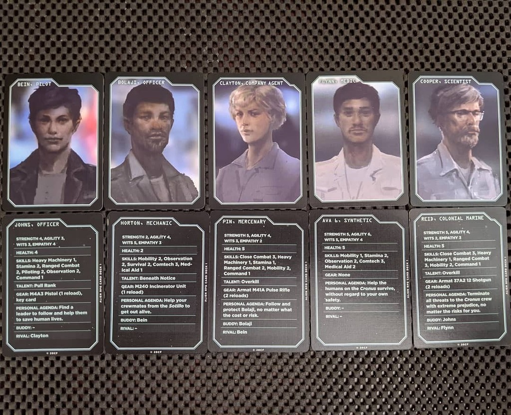 TabletopBellhop's tweet photo. NPC cards from the ALIEN RPG Starter Set.
I love things like this that save me from having to look stuff up in books.
#RPGCards #NPCs #GMTools #ALIENrpg https://t.co/GsVJ65z0Vw https://t.co/XzKjOqgYNe