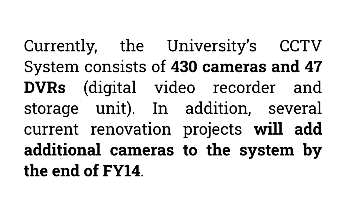 In December 2013, the Campus Safety Task Force touted that Brown had deployed 430 cameras, and an array of 74 storage units for their footage. Additional cameras are planned for the coming year. @the_herald doesn't remark on the increase. https://www.brown.edu/about/administration/corporation/policy-and-planning/sites/brown.edu.about.administration.corporation.policy-and-planning/files/uploads/Campus%20Safety%20Task%20Force%20Interim%20Report%20December%202013.pdf#page=3