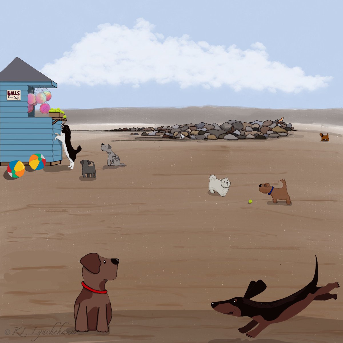 AppleshedArt's tweet photo. Playtime. Based on my dogโs favourite beach in Moreton. #Procreate5X #procreateart #Wirral #beach #dogsoftwitter #loadofballs https://t.co/UKfSQf79mU