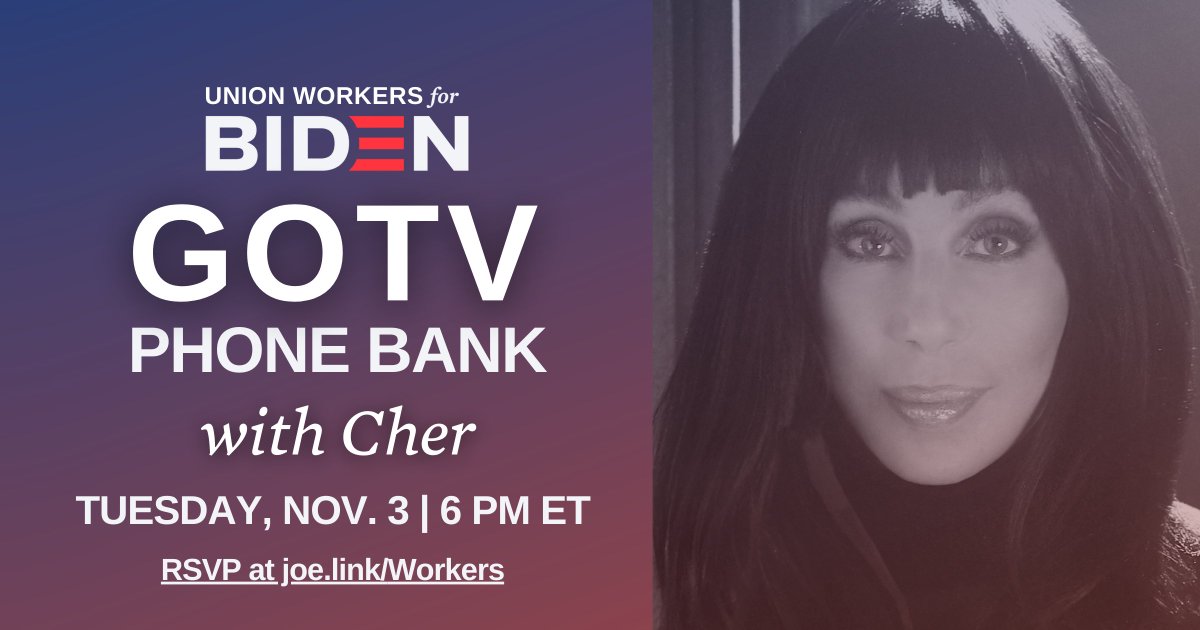 SDCweb's tweet photo. Union Brothers and Sisters-Join us for phone banking with Cher at 6 pm TODAY!  Join any time between now and 8PM https://t.co/4ARP5vdHRv 
In Solidarity, TEAM JOE

You will need an internet connection and laptop/tablet. Training will be given.
RSVP at https://t.co/JyEUOOQEmp https://t.co/z5WKBjnQWa