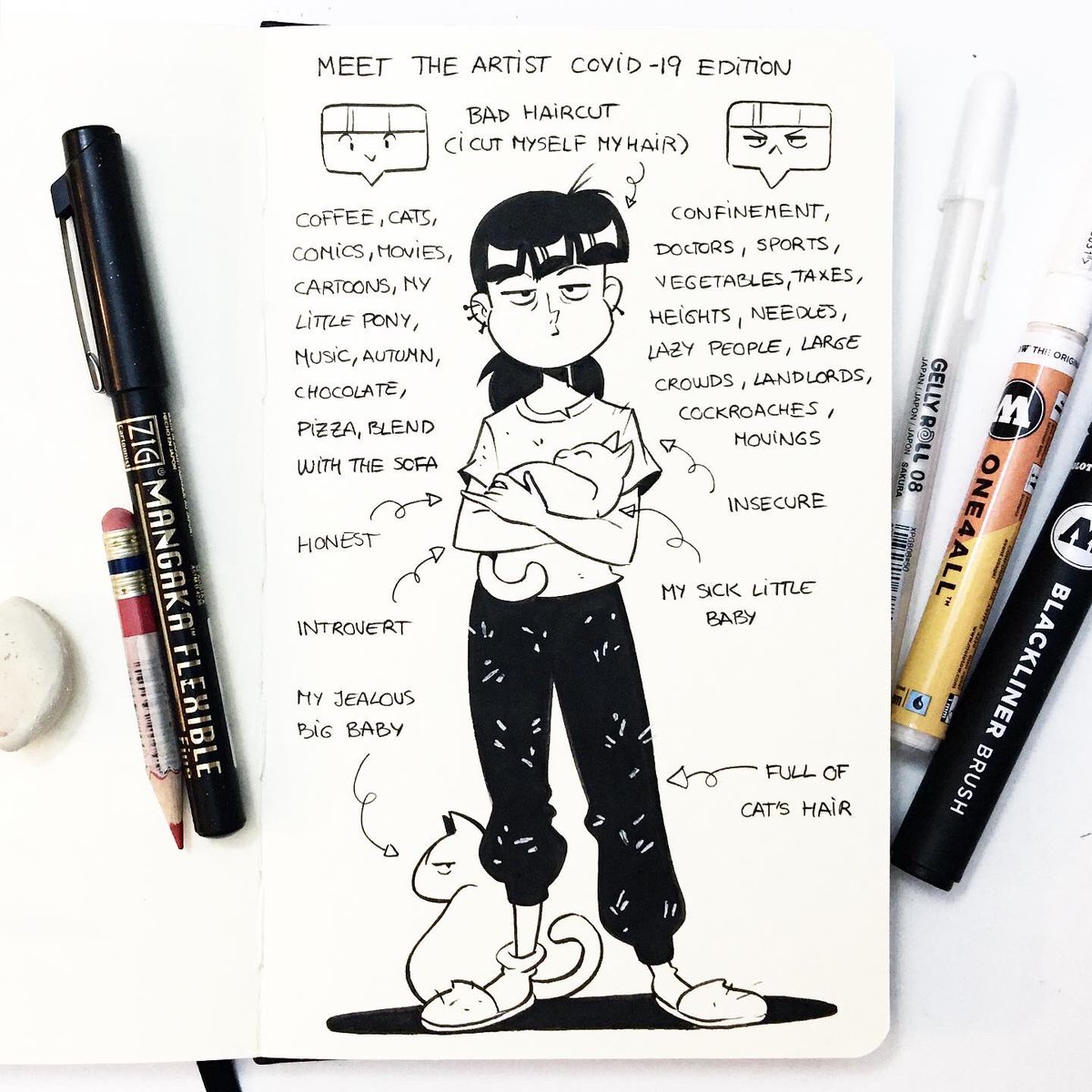 EgeaDiana's tweet photo. I decided to make a new meet the artist 2020 edition.
#meettheartist #dailysketch #kuretake #molotow #cartoon #characterdesign #behindthescenes #makingoff #meettheartist2020 https://t.co/sozrZ5mjT8