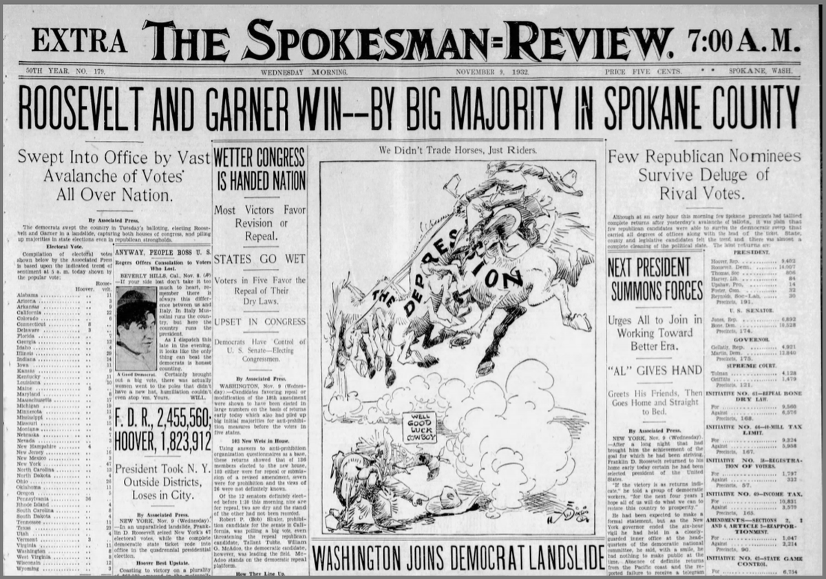 SpokesmanReview's tweet photo. Over the last century or so we've covered our share of presidential elections. Check out our gallery of @SpokesmanReview #ElectionDay front pages through the years https://t.co/m24CSZXAqC #Election2020 https://t.co/sSfftBJqT3