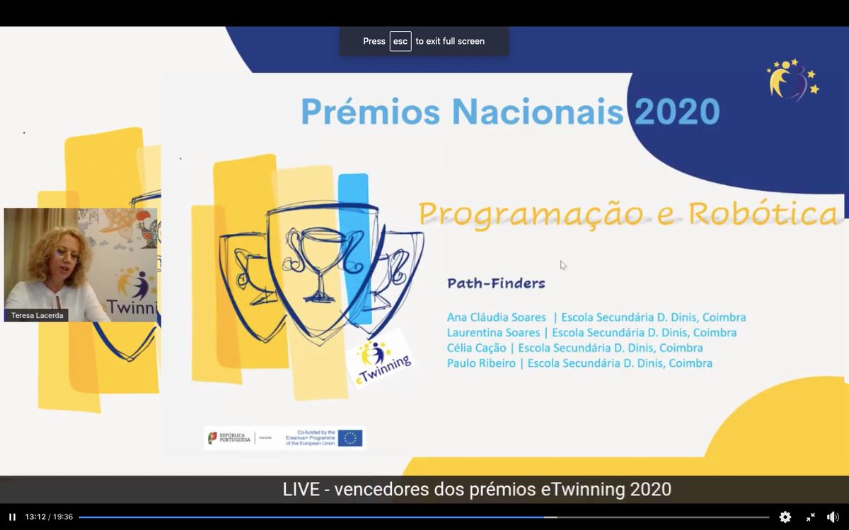 Nuestro proyecto de #etwinning  Path Finders ganador en los Premios Nacionales 2020 de Portugal, enhorabuena al alumnado y profesorado participante. Gracias a los SNAs por el reconocimiento de nuestro trabajo.
