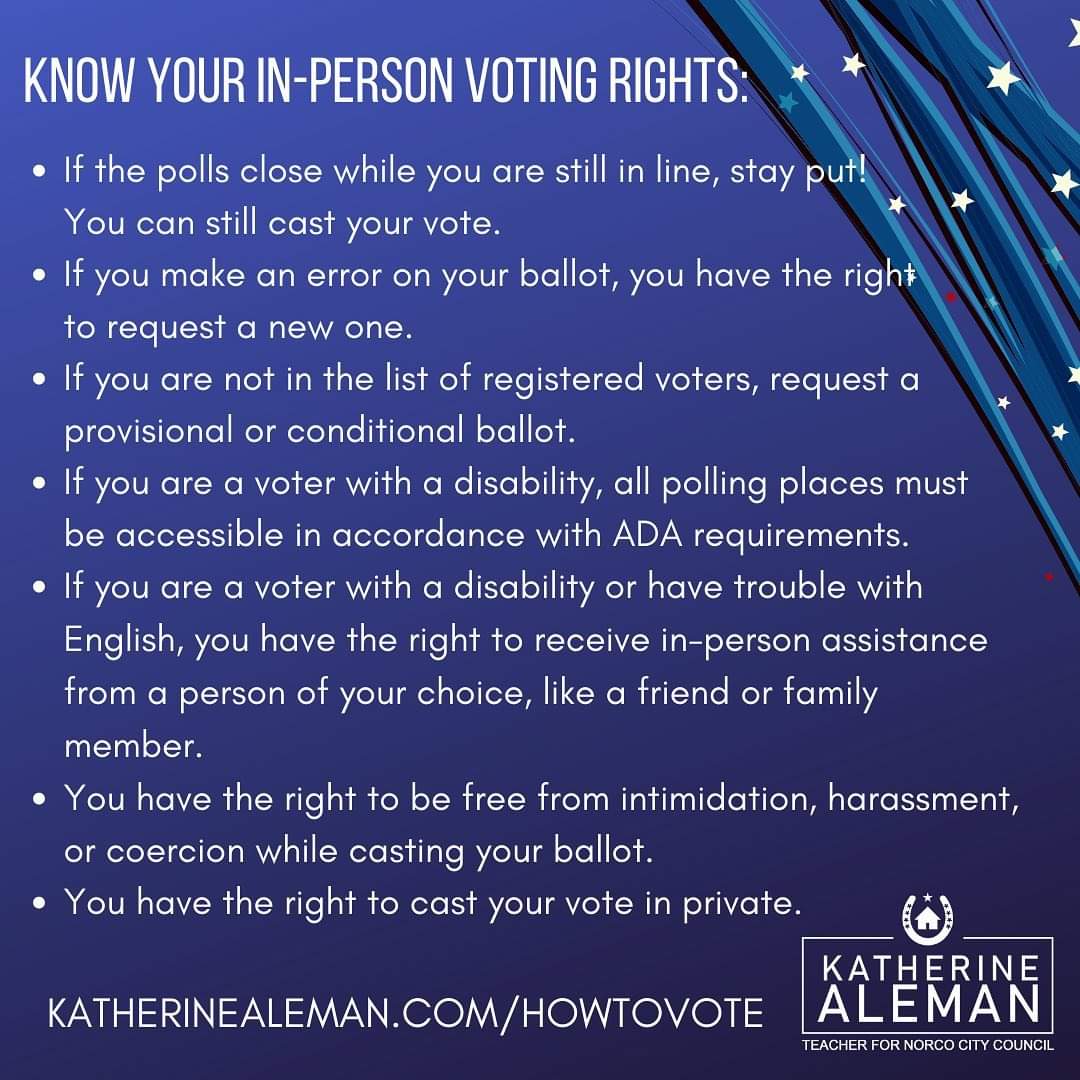 VoteKatiAleman's tweet photo. As long as you’re in line before the polls close you can still vote in CA! Who is still heading out to vote today? #vote4katherine #votekatherinealeman https://t.co/4nllzYx4Av