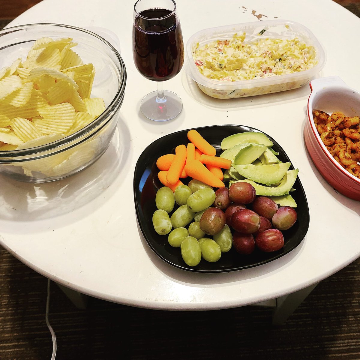 Up here in canada, we watch the election of the USA in style...chips, shrimp, fruit and veggies and wine...liquor to come