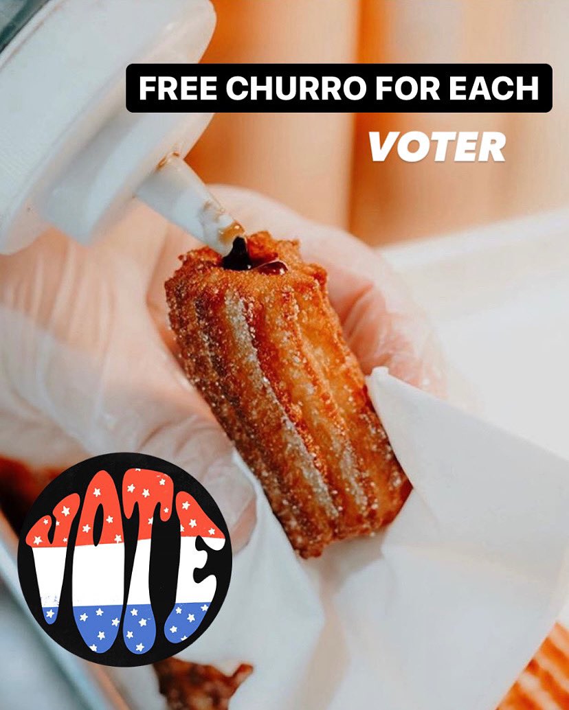 Happy Election Day🇺🇸 We are so grateful for the right to vote and hope you all take advantage of it as well. Because we like voting so much, we are offering a FREE churro to each voter that stops by our ALWAYS location (167 W 4500 S Frontage Rd Murray UT) between 5-9 pm tonight!!