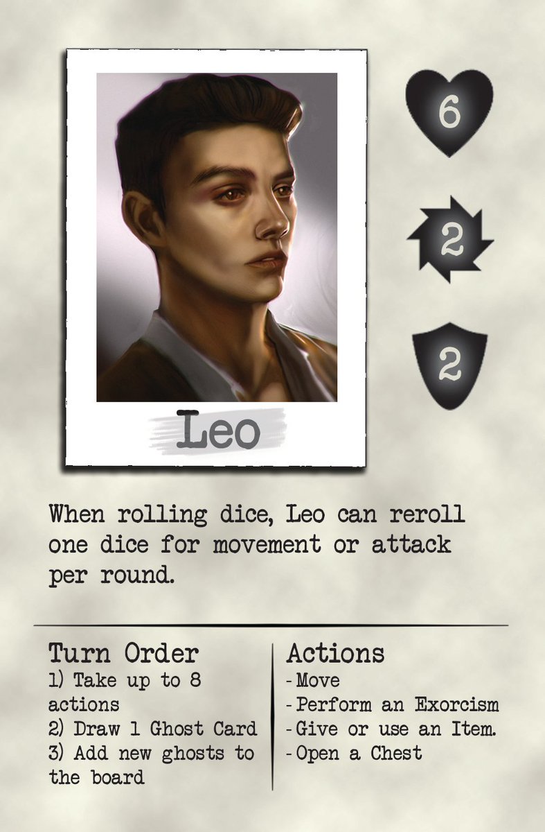 At 14 Leo's greatest rival, Blaise Pascal published a conflicting theory to Leo's. In desperation Leo turned to dark magicks to revisit time, he's only managed to go back 3 seconds so far.

#AutumnGroveManor #Kickstarter #indieboardgame #horror #boardgame #characterspotlight
