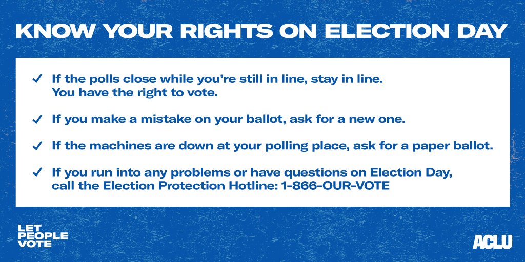 ArkansasACLU's tweet photo. Polls in Arkansas are open until 7:30pm. If you're in line when the polls close, you have the right to vote. Stay in line and call the non-partisan Election Protection Hotline with any issues: 1-866-OUR-VOTE. #Arpx #GoVoteAR https://t.co/QA58rLKs4p