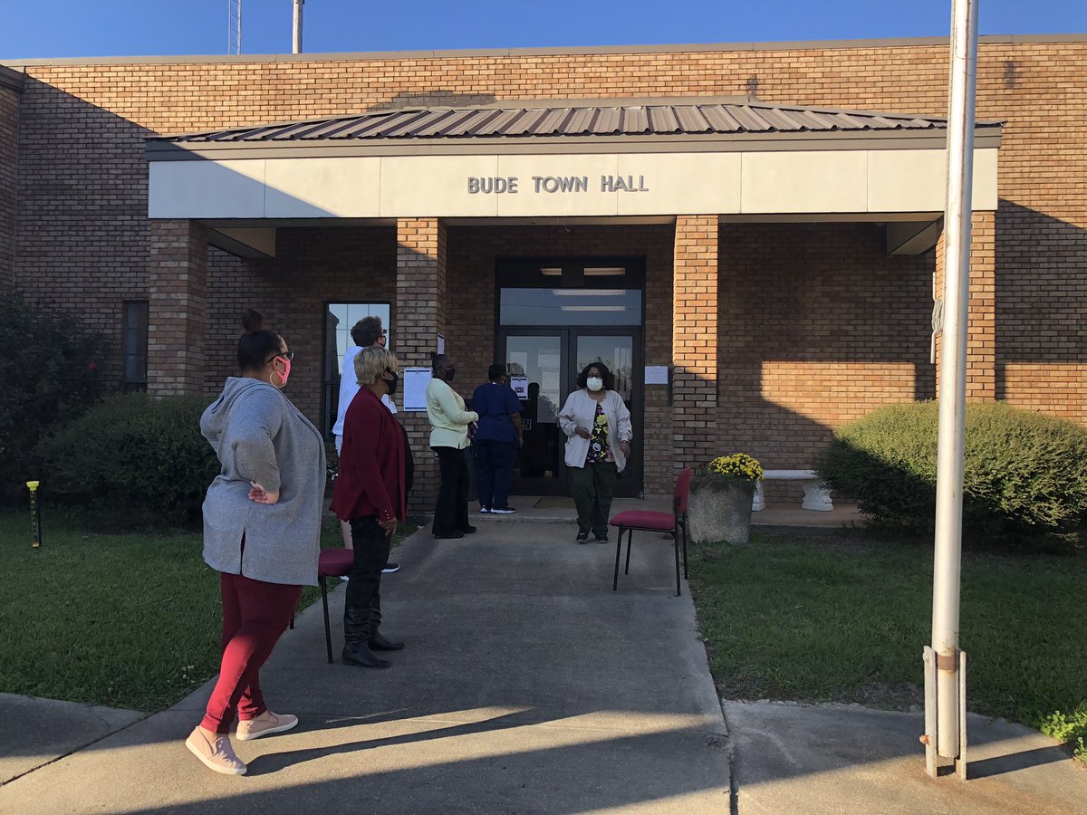 This is Bude, MS. Inside, a friendly woman named Margie McNair, election commissioner, tells me they’ve had great turnout and a smooth process. She had heard rumors the polls “could be real disruptive, but we haven’t had anything.”