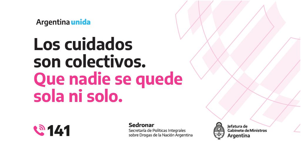 Sedronar's tweet photo. Construir redes desde el afecto y el cuidado es fundamental para alojar a quienes más lo necesitan.
Si te preocupan tus consumos, llamanos. La línea 141 atiende las 24 horas, todos los días, en todo el país. Es anónima y gratuita.

#ArgentinaUnida https://t.co/eDanPsT5KF