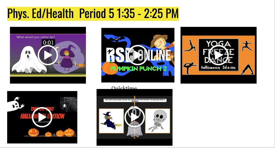 MsEvaTeaches's tweet photo. Virtual School, but make it festive! 🎃Last week we had a spooky Halloween themed Phys. Ed. period. Burpees in a costume isn’t easy but we had fun! https://t.co/zpWtzj2mpl