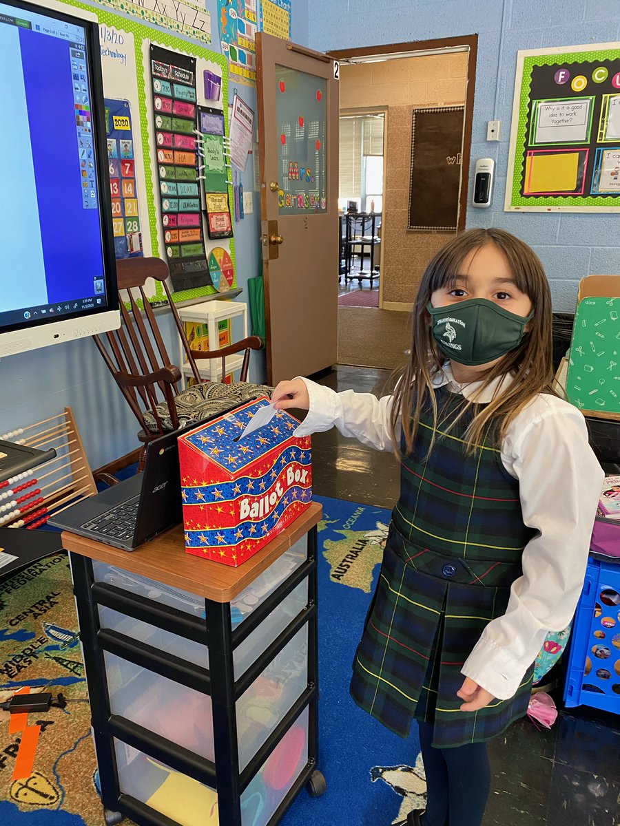 TransfigCS10591's tweet photo. Transfiguration had some very important elections today. Kindergarten voted between pizza and cheeseburgers. Pizza was the clear winner. In 2nd grade, Duck won over Farmer Brown 12 to 0. #BeTransformedatTransfig #vote2020 https://t.co/zWevIrjEOk