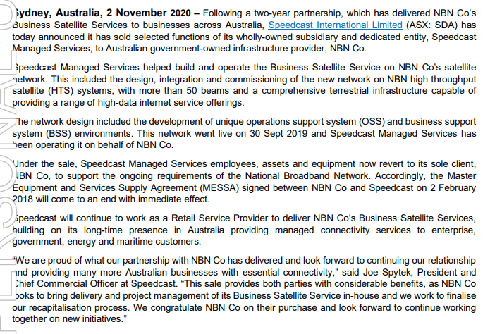Big news this week ... NBN Co had to buy parts of the company that managed its business satellite service. That includes tearing up a $184m, 10 year contract.