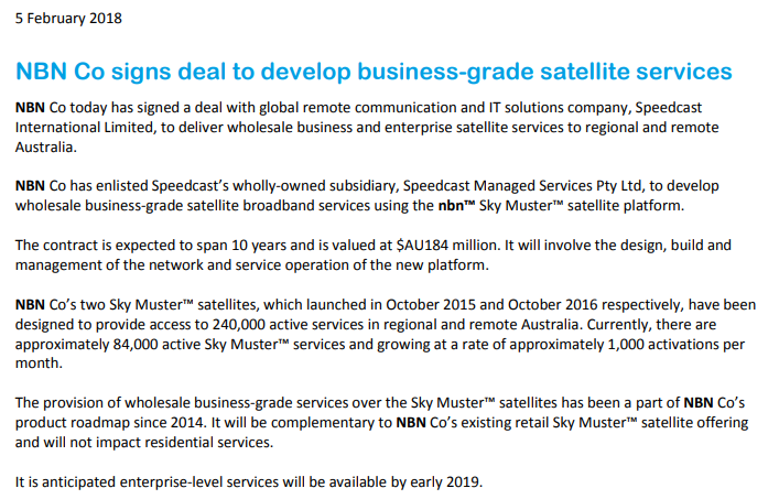 Big news this week ... NBN Co had to buy parts of the company that managed its business satellite service. That includes tearing up a $184m, 10 year contract.