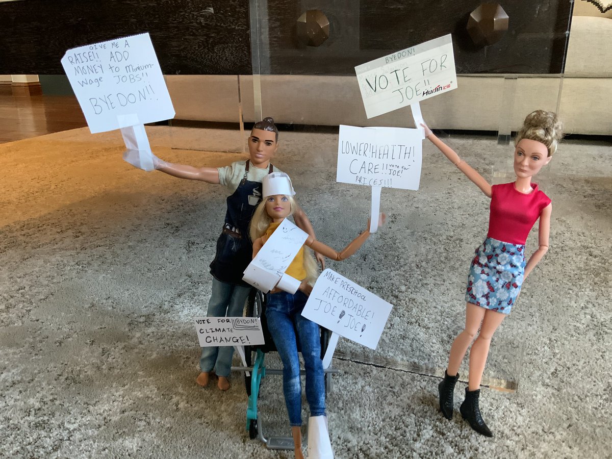 sps0914's tweet photo. @JoeBiden my 11 yr old just told me you have some new followers.  Apparently it’s voting day in Barbie world and since she can’t vote until she’s 18, she’ll just have to act it out.   #BidenHarris2020 #ElectionDay2020 https://t.co/SY6XqPbXZT