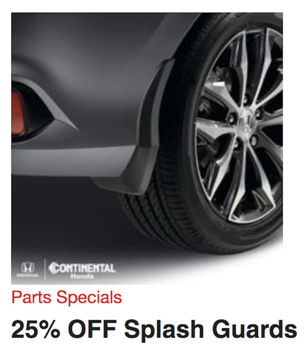 ContHonda's tweet photo. SAVE 25% at Continental Honda today off your purchase of splash guards for your Honda!
https://t.co/xBCUUrG3gP https://t.co/XTajI28qmc