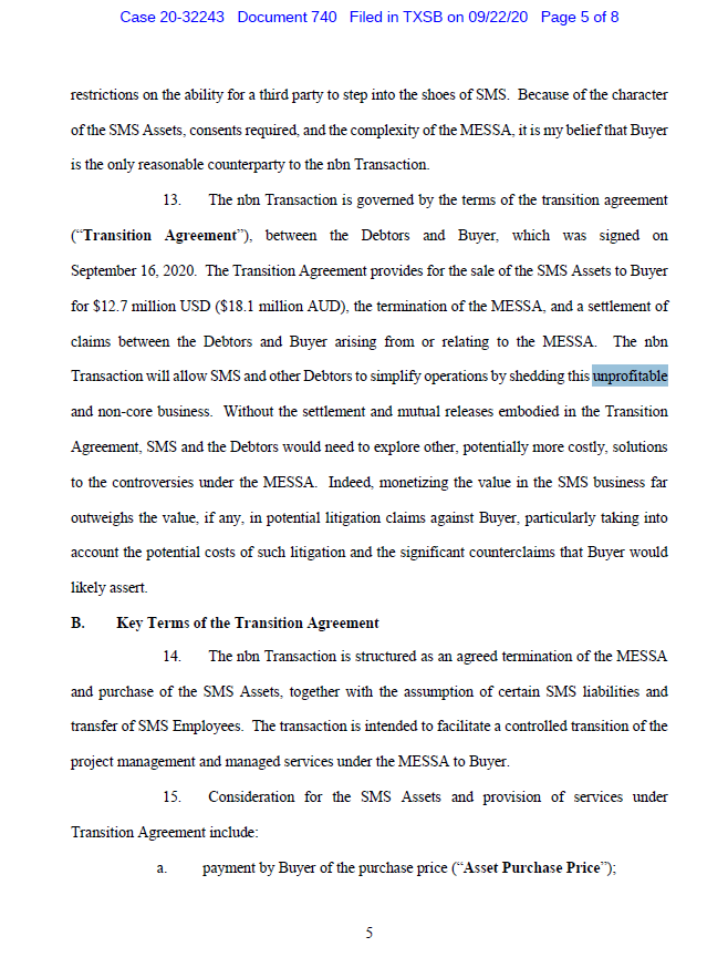 Why is this important? NBN Co needs to increase revenue, and selling to business is a key part to that. Only problem is, this part of the business was unprofitable! I managed to dig up this statement, filed as part of the company's US bankruptcy process. Pretty damning reading.