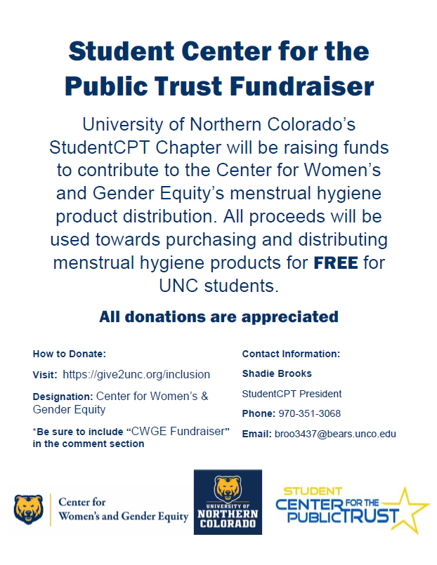 UStudentcpt's tweet photo. Help support the UNC campus by donating to the Center for Women's and Gender Equity! @UNCO_CWGE @UNC_Colorado https://t.co/7jYmzlPYem