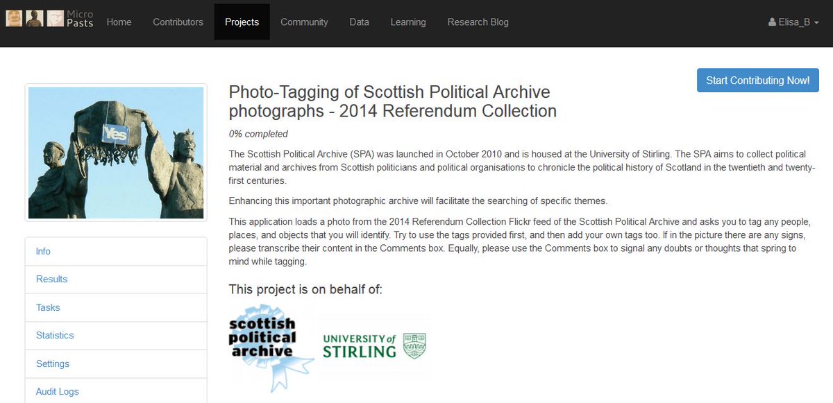 We are launching a NEW heritage crowdsourcing project on <a href="/MicroPasts/">MicroPasts</a> in collaboration with <a href="/Scotpolarchive/">The Scottish Political Archive</a>! Help us enhancing the important photographic collection of 2014 Referendum tagging what you see in the photos!
<a href="/chiara_bonacchi/">Chiara Bonacchi</a> <a href="/StirHeritage/">Cultural Heritage</a> 
crowdsourced.micropasts.org/project/SPA201…